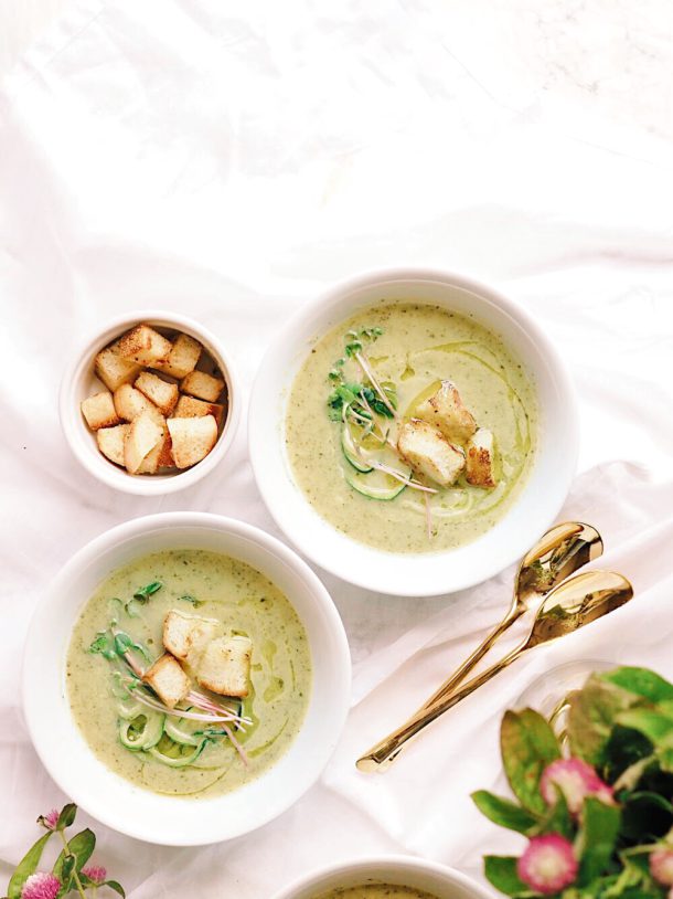 Zucchini, Leek and Basil Soup Bonjour Bliss Roxanne West